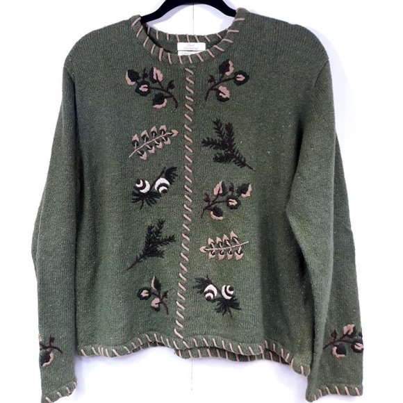 Christopher & Banks Sweater Women's Large GUC Wool Blend Fall Hand Embroidered - Picture 1 of 6